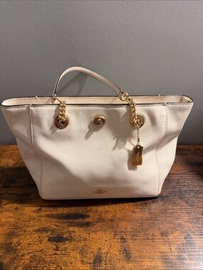 Coach Pebble Leather Tote in Chalk with Gold Hardware